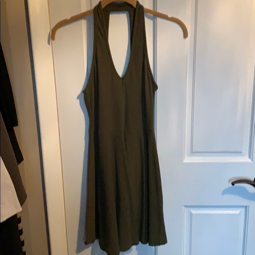 Green halter ribbed mini dress
